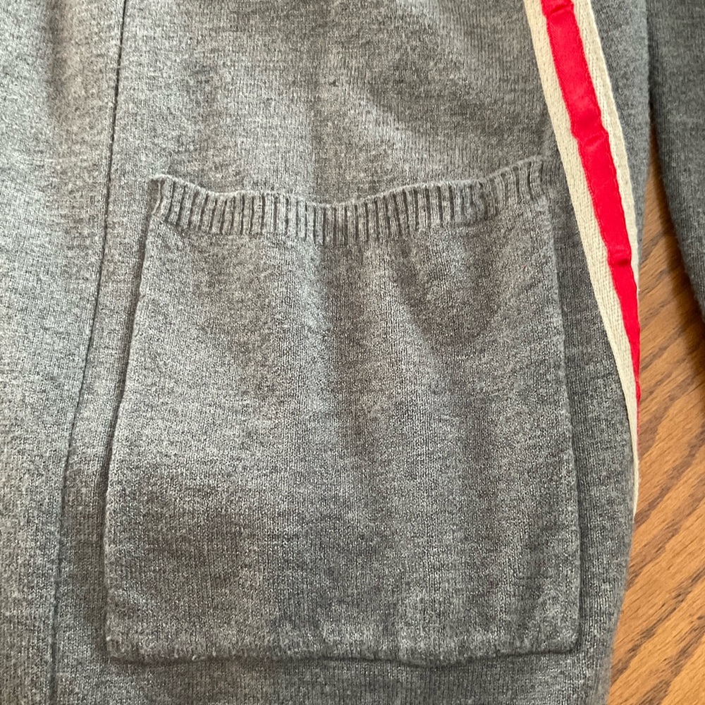 The Nu Vintage Gray w/Red/White Stripe on Sides, Open Front Long Sweater Vest, S - Picture 6 of 11